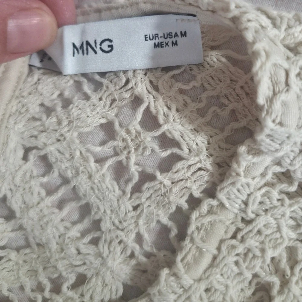 Mango MNG Womens Medium Cream Crochet Geometric Sleeveless Scalloped Hem Top - Picture 3 of 3